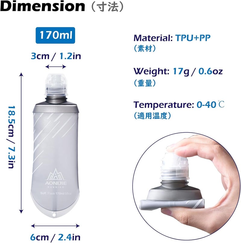 TRIWONDER Water Bottles TPU Soft Flasks Collapsible Running Flasks for Hydration Pack Backpack Hiking Cycling (170ml/5.75oz - Pack of 2) - Image 2